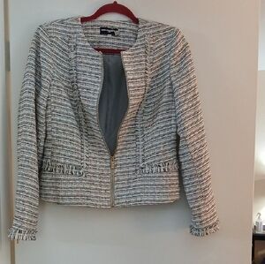 Tahari ASL Black & White Tweed Zip-Front Blazer